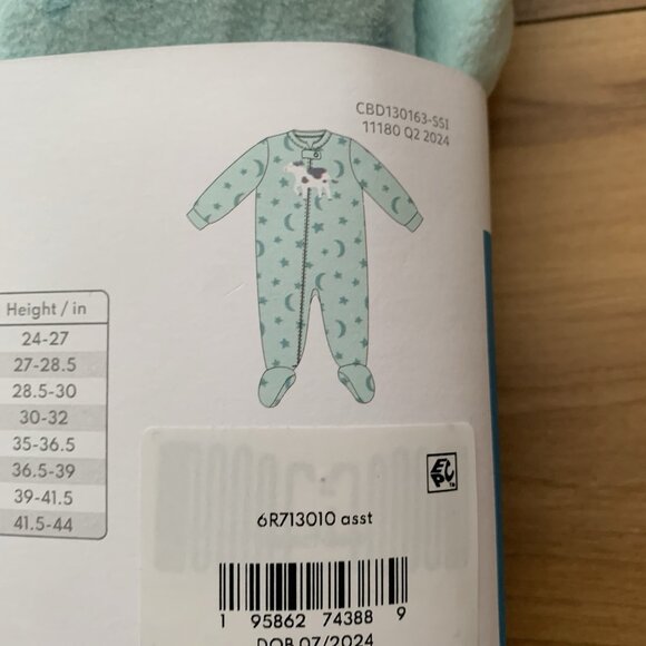 Carter's Cow Moon Stars Turquoise Fleece Footed Pajama Sleeper 2T New - Picture 4 of 7